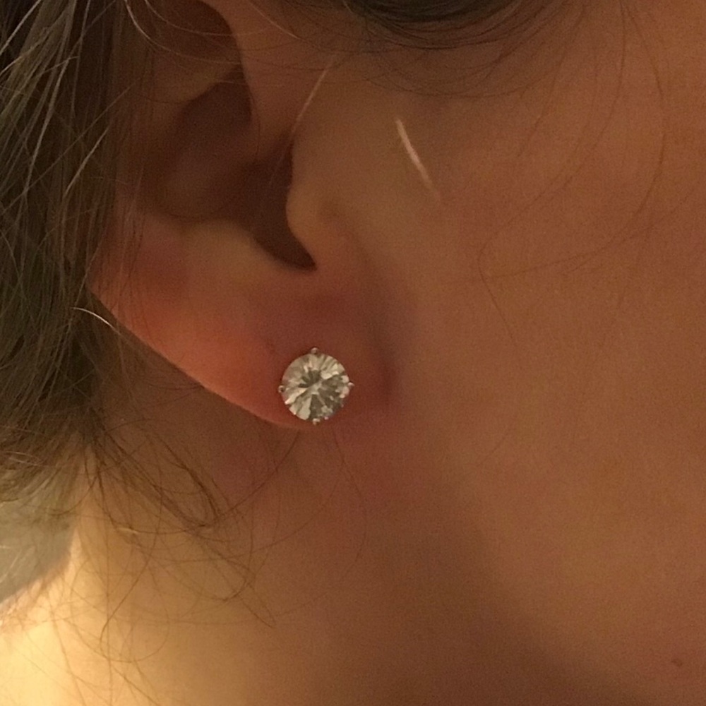 (925) Lab-Created White Sapphire Stud Earrings - Picture 5 of 6